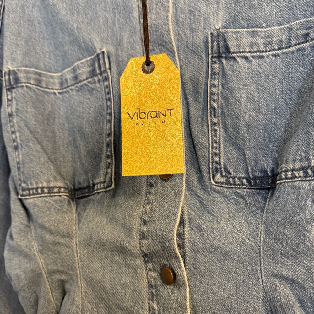 Vibrant‎ M.I.U. Denim Button-Up Long Sleeve Fitted Waist Shirt Dress NWT - Picture 7 of 8